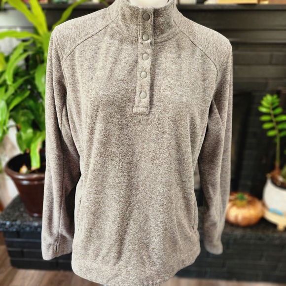 Duluth Gray 1/4 button fleece pullover womens XL thumb hole sleeves - Picture 1 of 8